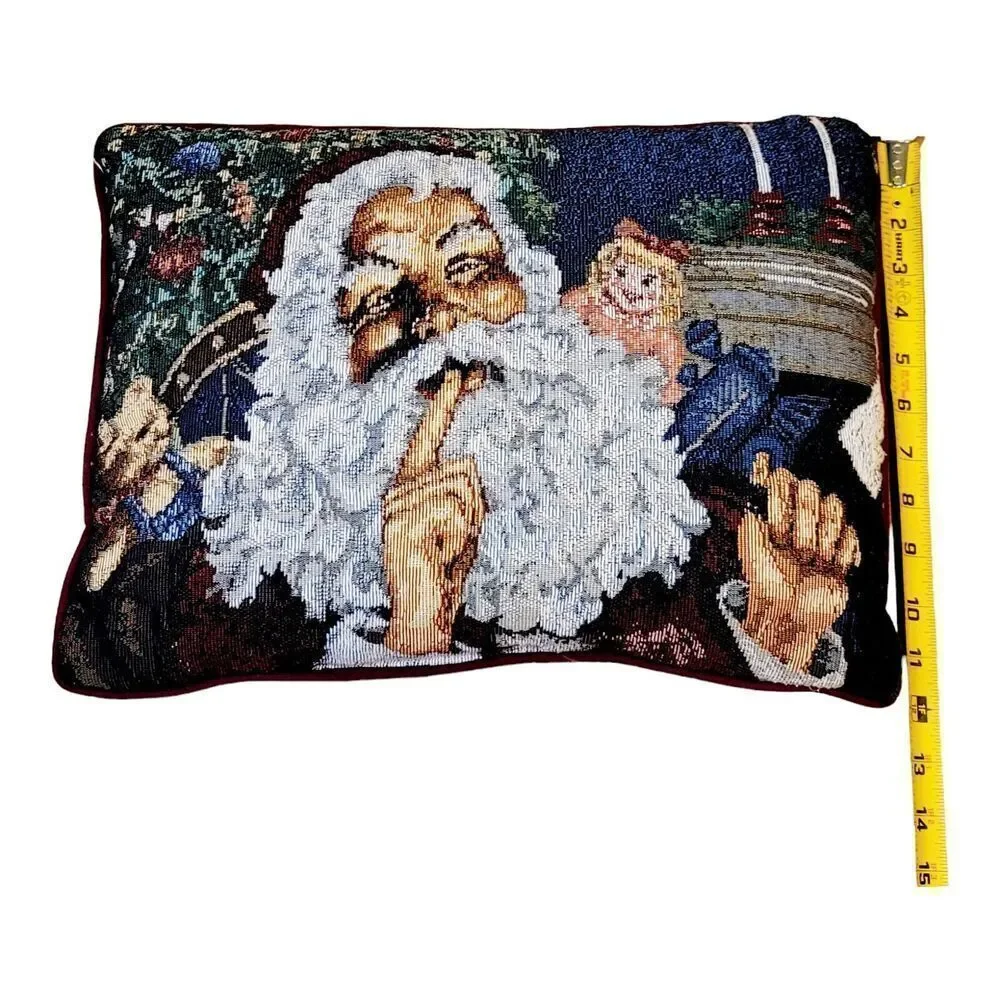Vintage Santa Claus Doll Teddy Bear‎ Needlepoint Christmas Throw Pillow Tapestry